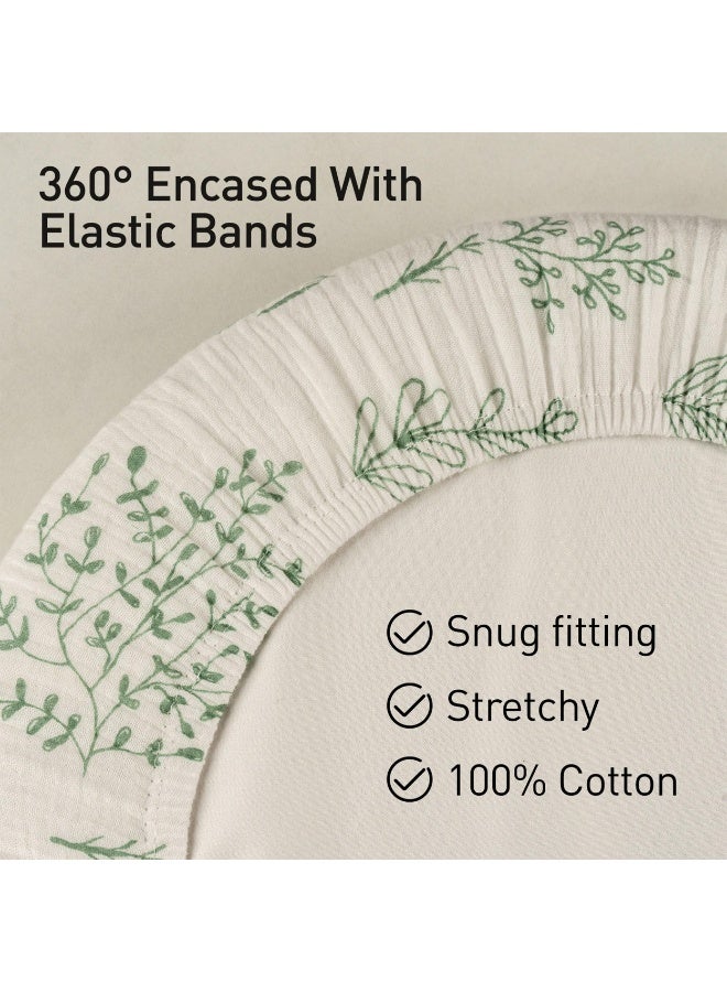 Bassinet Fitted Sheets, 2 Pack for Boy and Girl, Soft Breathable Stretchy Pad/Mattress Sheet Set, Universal Fit for Hourglass Oval and Rectangle Bassinet Mattress (Natural Leaves) - Image 5